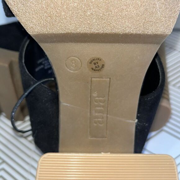 Ana Daly Heel Sandals Size 8 M Black Faux Suede Open Toe Buckle Chunky Y2K - Picture 9 of 11